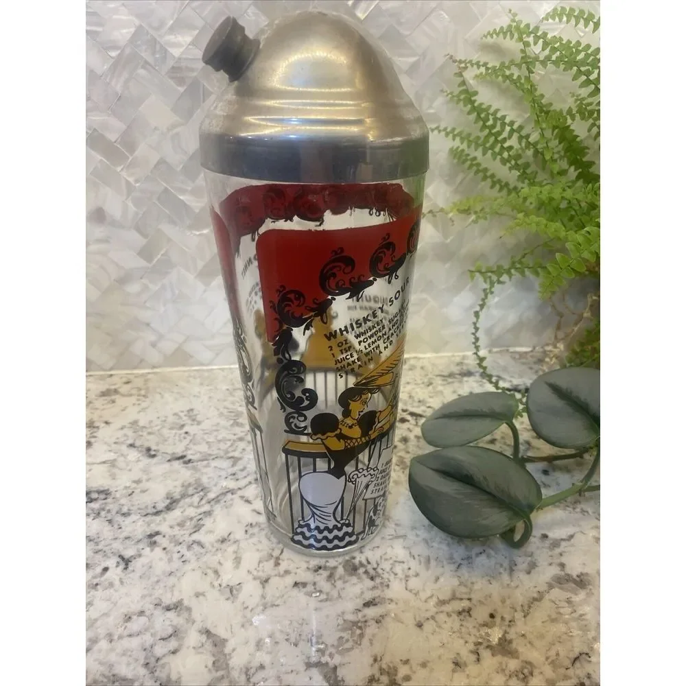 Vintage MCM Bartender‎ Bar Cocktail Shaker with Recipes Clear Glass speakeasy